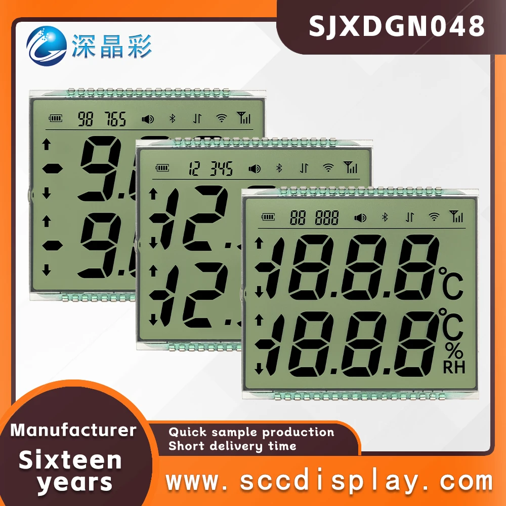Fabricante personalizado sjxdgn048 tn tela de segmento lcd positivo tela de exibição de ponto decimal instrumento de temperatura tela lcd