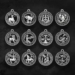 12/20pcs/Lot--21mm Antique Silver Plated Zodiac Charms 12 Constellations Pendant For DIY Jewelry Making Supplies Accessories