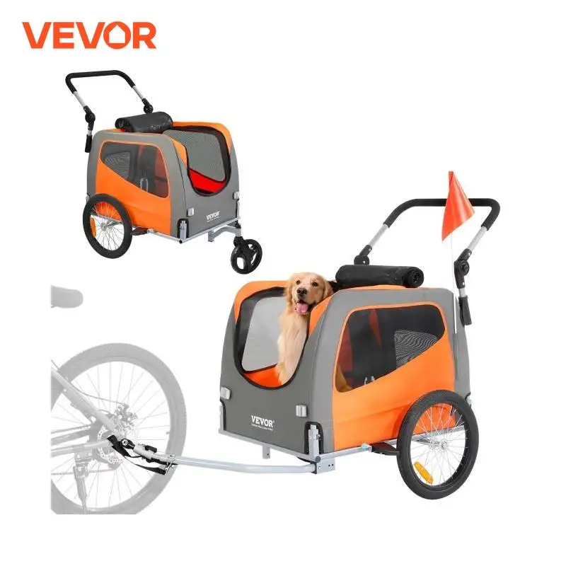 

VEVOR 66lbs Dog Bike Trailer 2-in-1 Pet Stroller Folding Cart Frame Bicycle Carrier with Wheels Universal Coupler for Dogs Cats