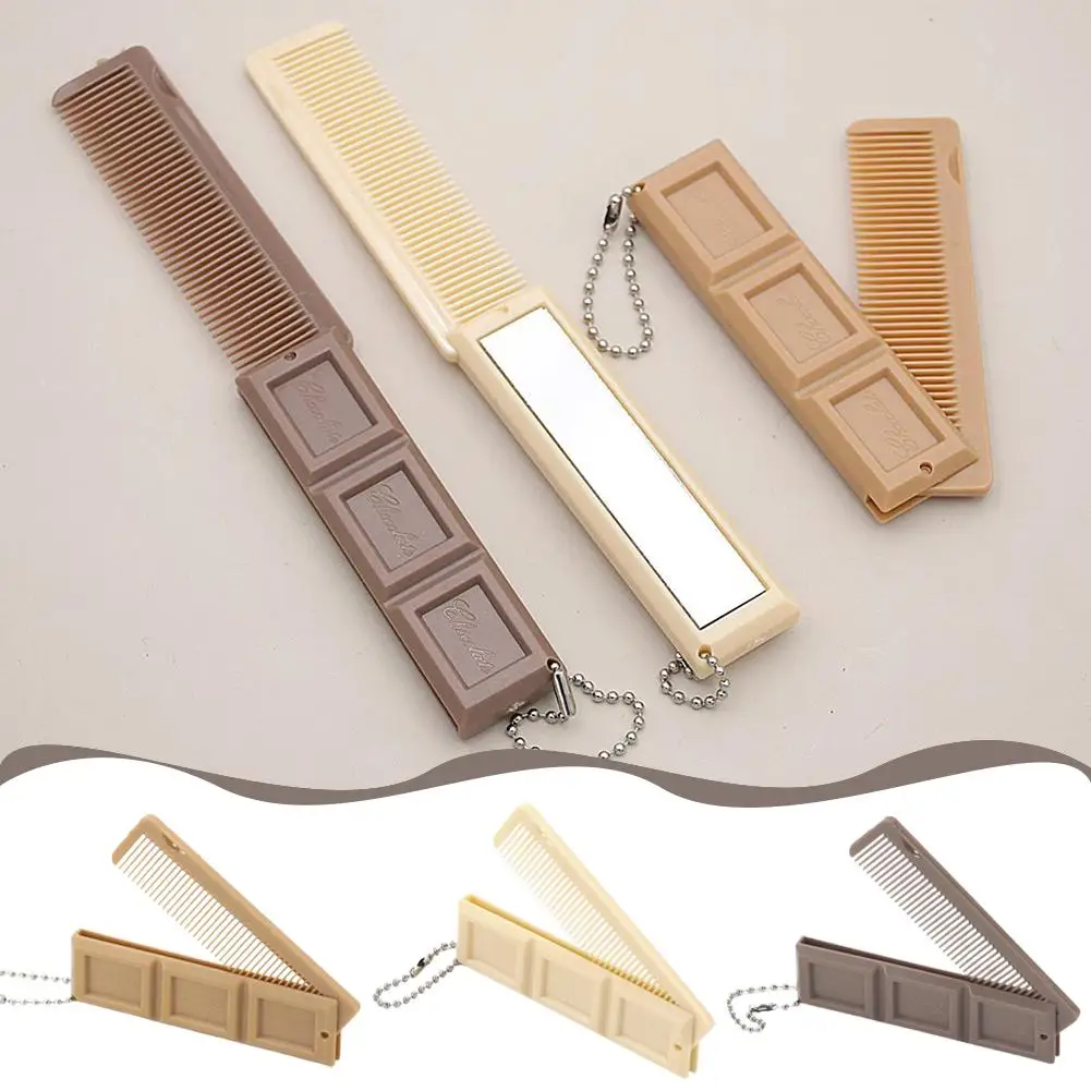 

2-in-1 Folding Chocolate-Shaped Comb Portable Hair Comb Brush for Salon Travel Hair Smooth Styling Tools with Mirror