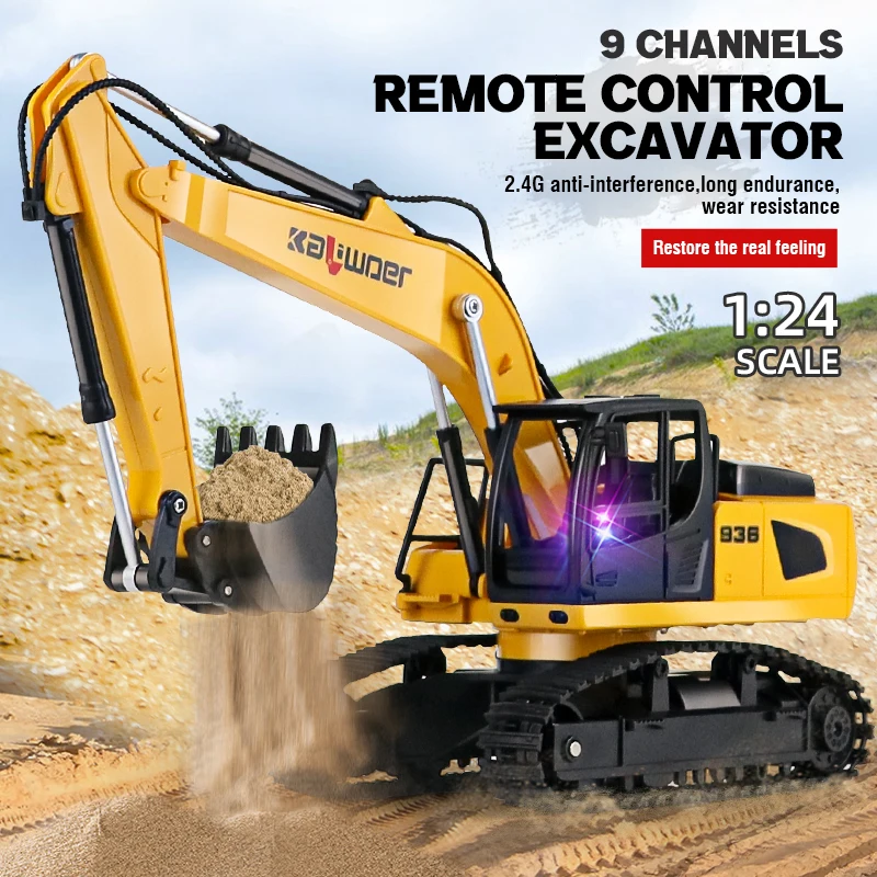 Huina 1:24 rc caminhão 9ch escavadeira de controle remoto simulação engenharia veículo som luz modelo carro presente aniversário do miúdo