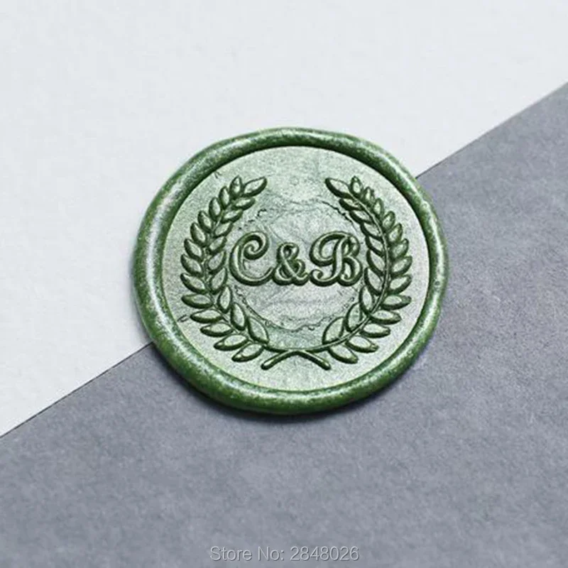 Custom wedding Two Initials with Olive Leaves Wax Seal Stamp,wedding invitation seal,wedding gift,personalised wood wax stamp