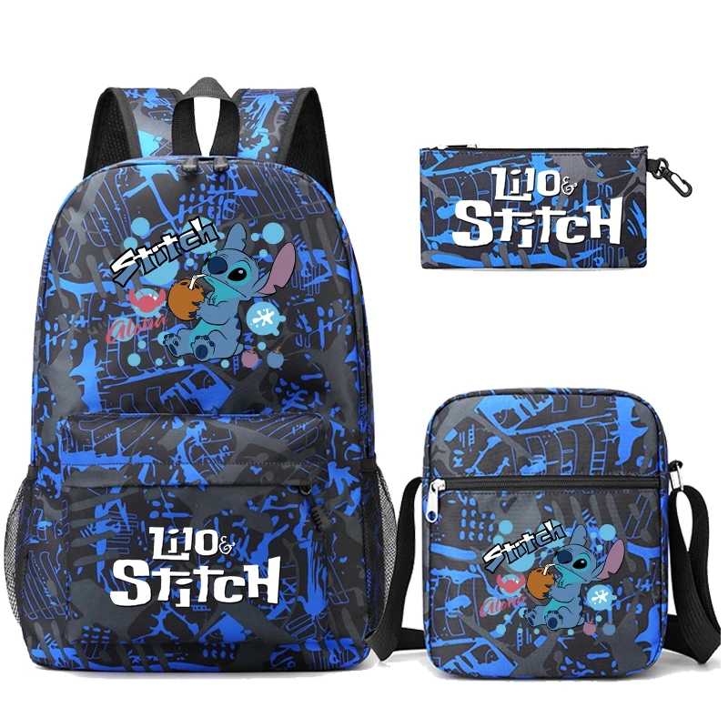 

3 шт./компл. рюкзак с несколькими карманами Lilo Stitch и сумкой на плечо, пенал, повседневная школьная сумка для мальчиков и девочек-подростков, сумка для книг Mochila