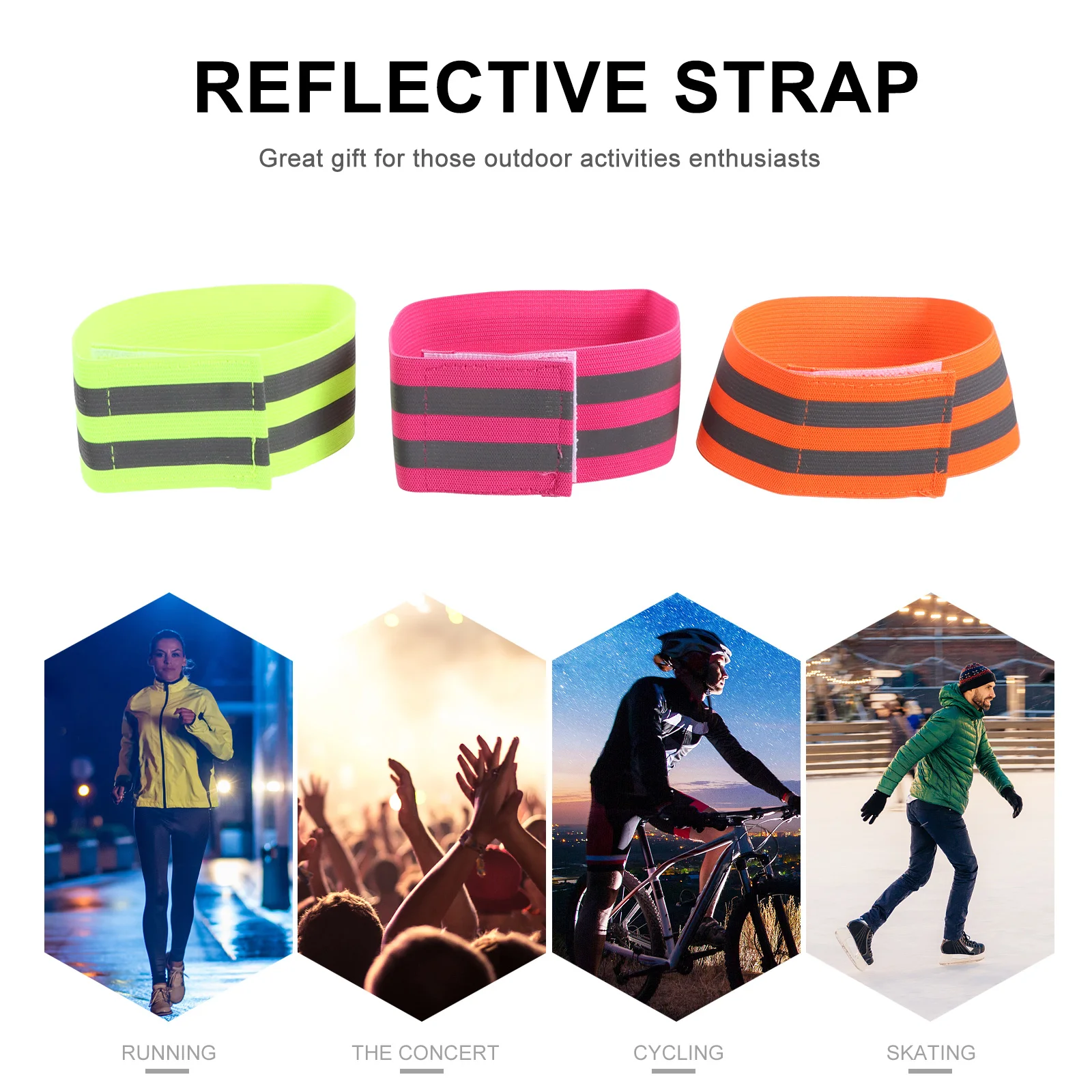 

4 Pairs Runner Reflective Wrist Strap Bands Running Gear Polyester Armband Fitness Night