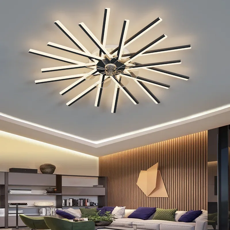Modern Living Room With Ceiling Fan And LED Ceiling Light With Remote Control Dimming Bedroom Living Room Fan And Ceiling Light