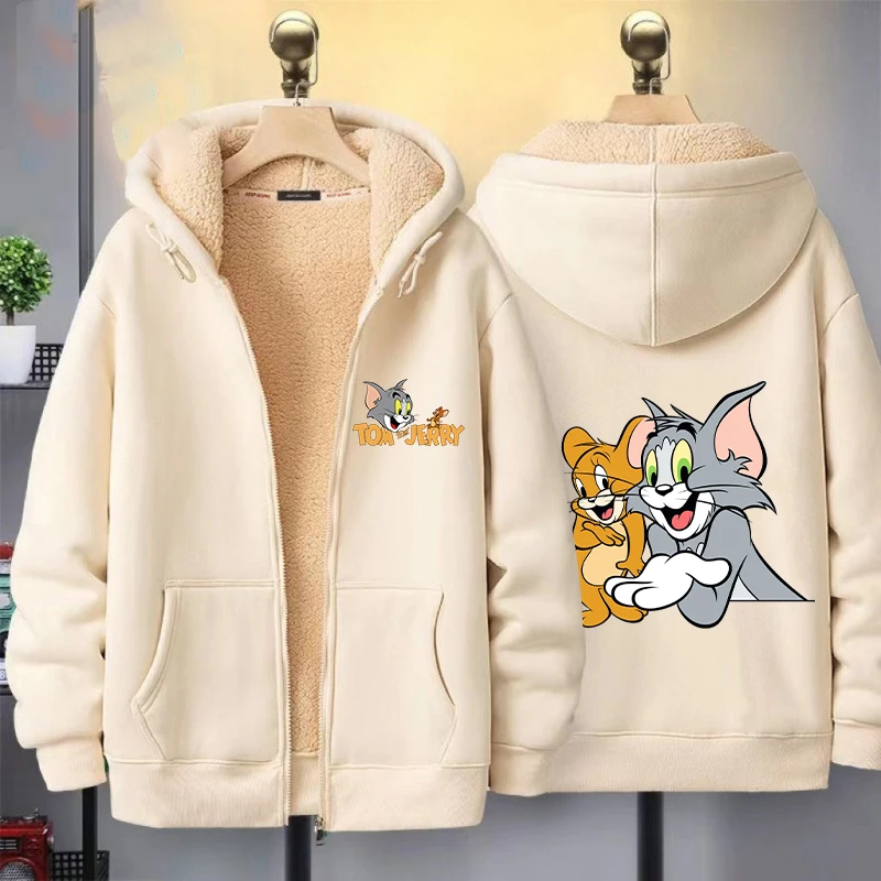 Wool Coat Peacoat - Tom and Jerry Hooded Sweatshirt Coat
