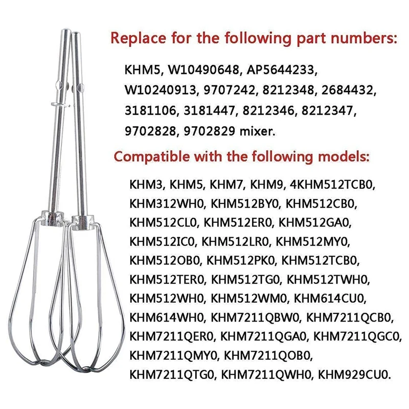 W10490648 & KHMPW Beaters For Kitchenaid Hand Mixer Attachments Accessories, Whisk Turbo Beaters, Cream, Making Mousse