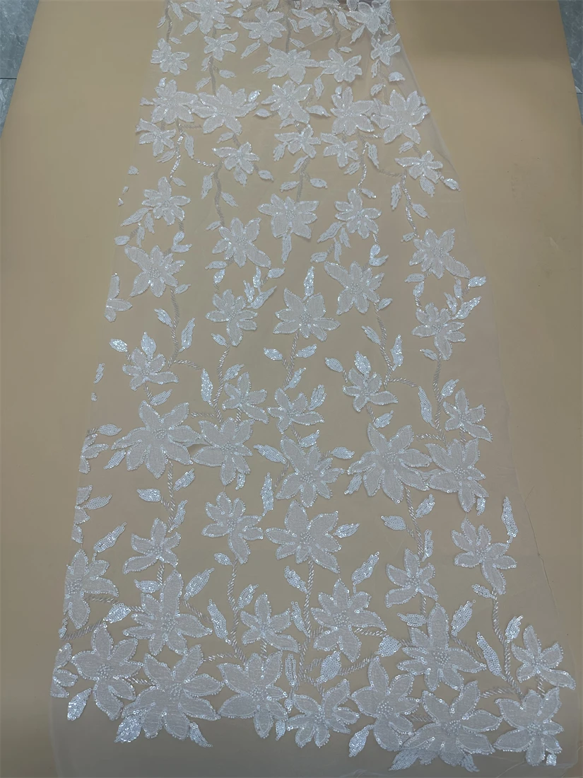 

Nigerian Embroidery Beaded Lace Fabric, Luxury Evening Dress, French Tulle, African Sequins, SYJ-13084811