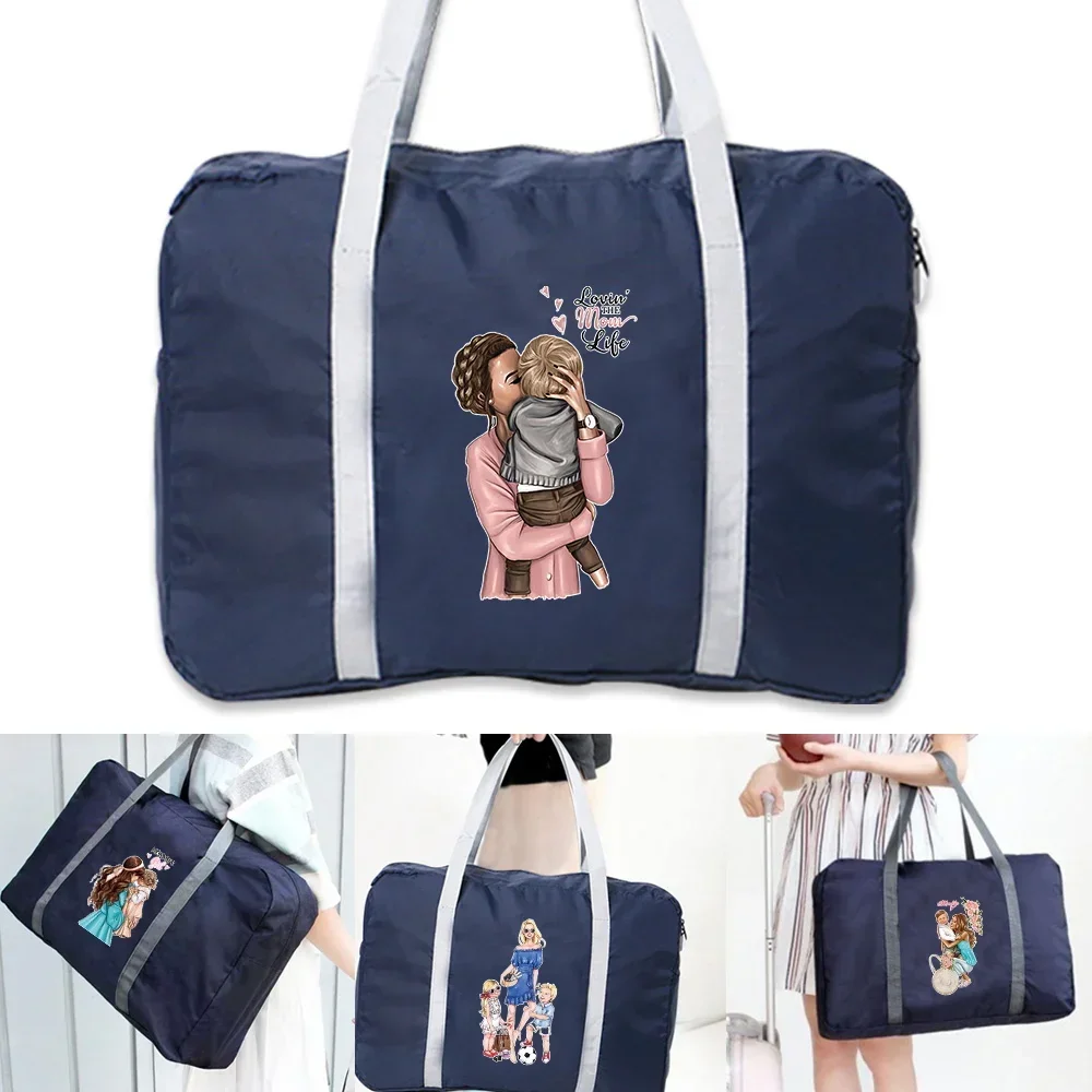 Luggage Storage Bag Mom Image Printed Folding Travel Organizer Portable Aircraft Multifunctional LargeCapacity Travel Bags