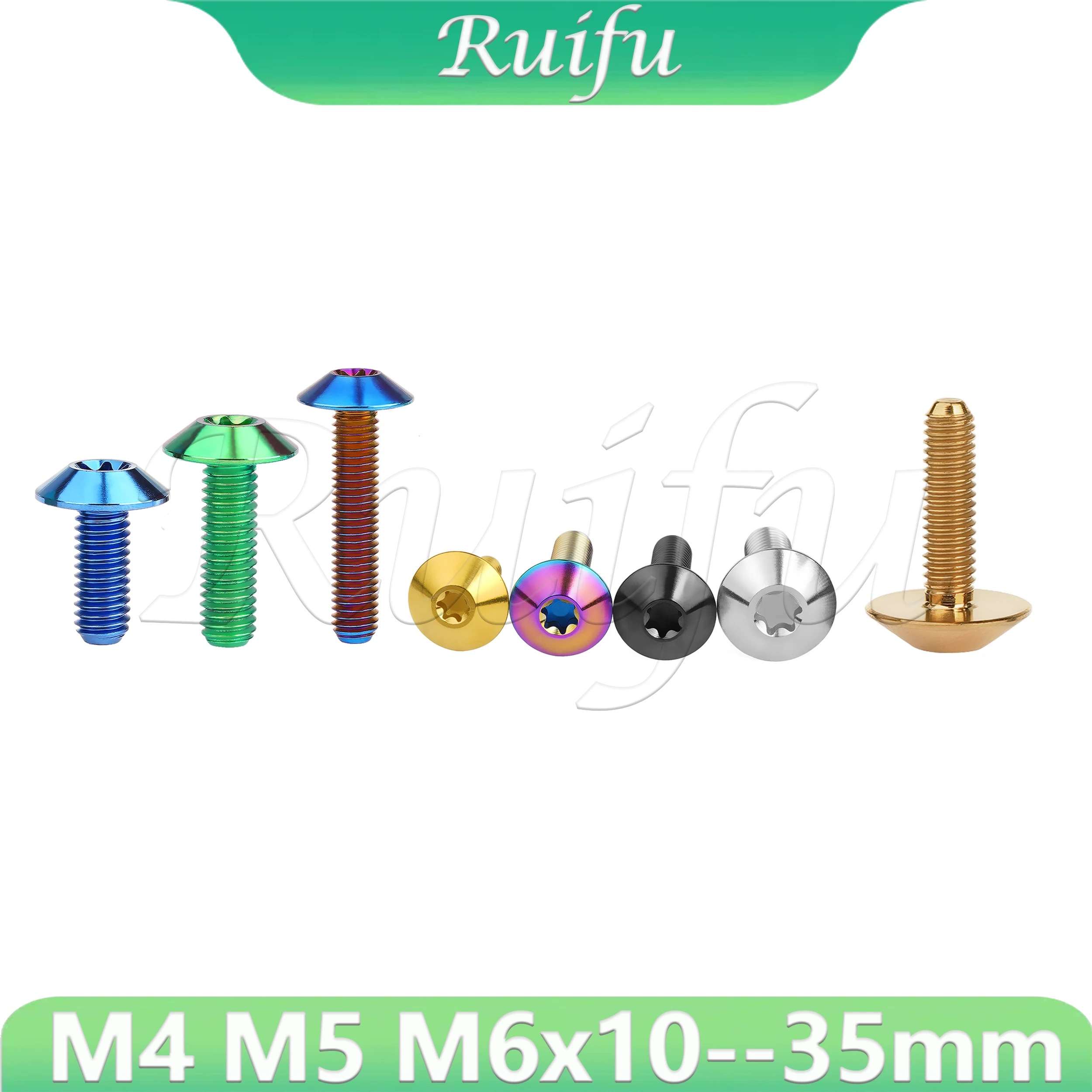 Ruifu  Titanium Bolt  20PCS M4/M5/M6x10 12 15 20 25 30 35mm Umbrella Torx Head Screw for Bike Motorcycle Disc Brake Ti Fasteners