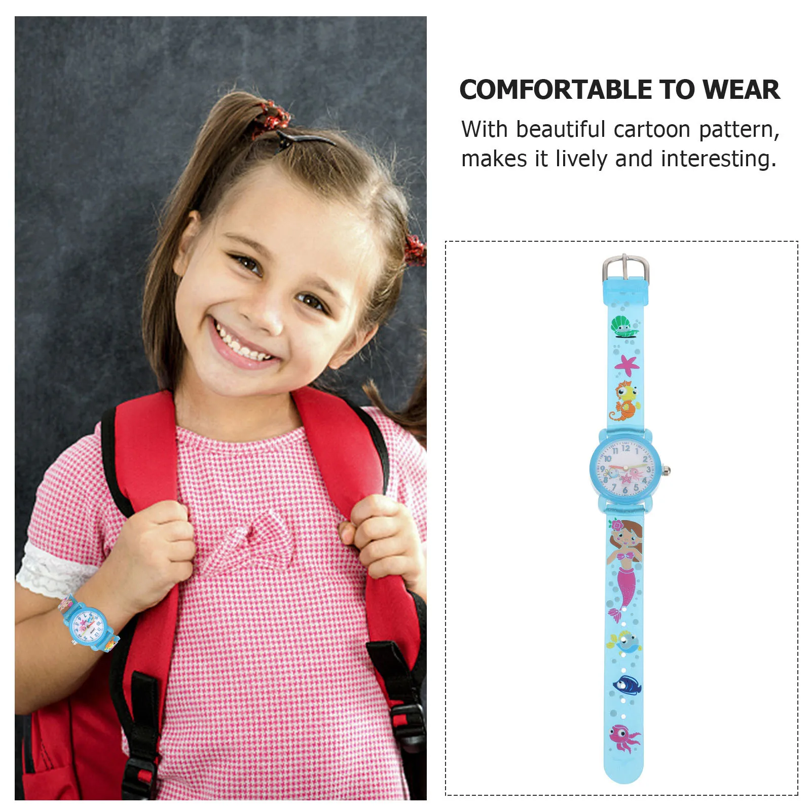 Cartoon Watch For Kids Mermaid Pattern Waterproof Children Wristwatch Bright Design Birthday Gift Student Time Learning Watch