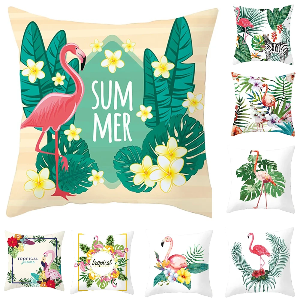 

Tropical Flamingo Printed Throw Pillow Cover 45x45cm Velvet Cushion Covers for Sofa Vibrant Summer Plant Flower Decor Pillowcase