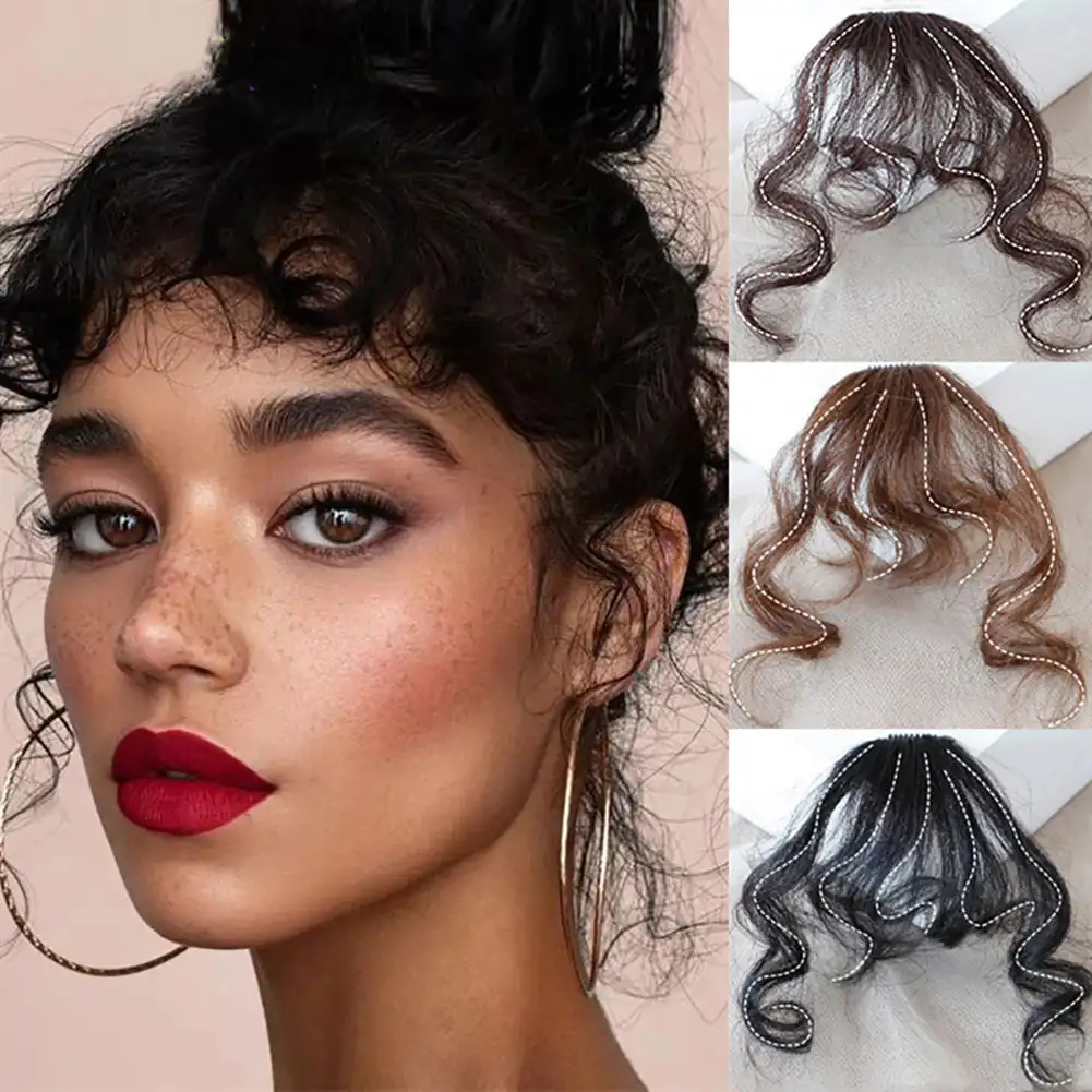 Sintético Air Bangs Lã Roll Hairpiece para mulheres, mini Bangs falsos, preto e marrom, extensão para meninas