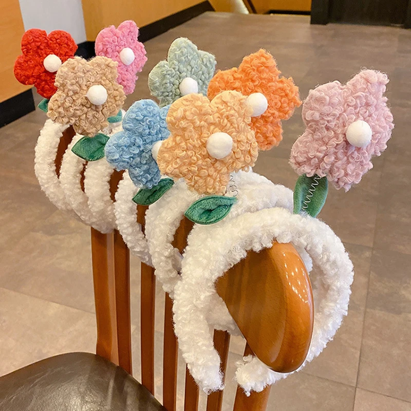 Creative Lamb Plush Flower Hairbands For Girl Woman Cute Korean Headwear Head Hoop Headbands Hair Accessories Ornaments