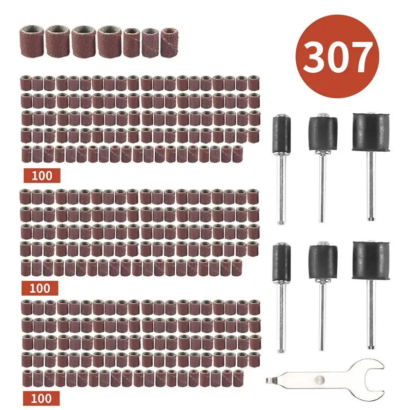307 Pieces Drum Sander Set Sanding Drum Kit 300 Pieces Sanding Band Sleeves (80 /120 /240 ) + 6 Pieces Drum Mandrels For Dremel