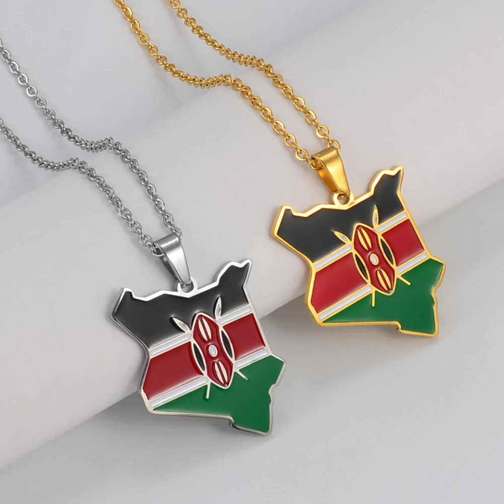 Anniyo Kenya Map Flag Pendant Necklaces Jewellery Kenyan Jewelry kenyans Maps #322201