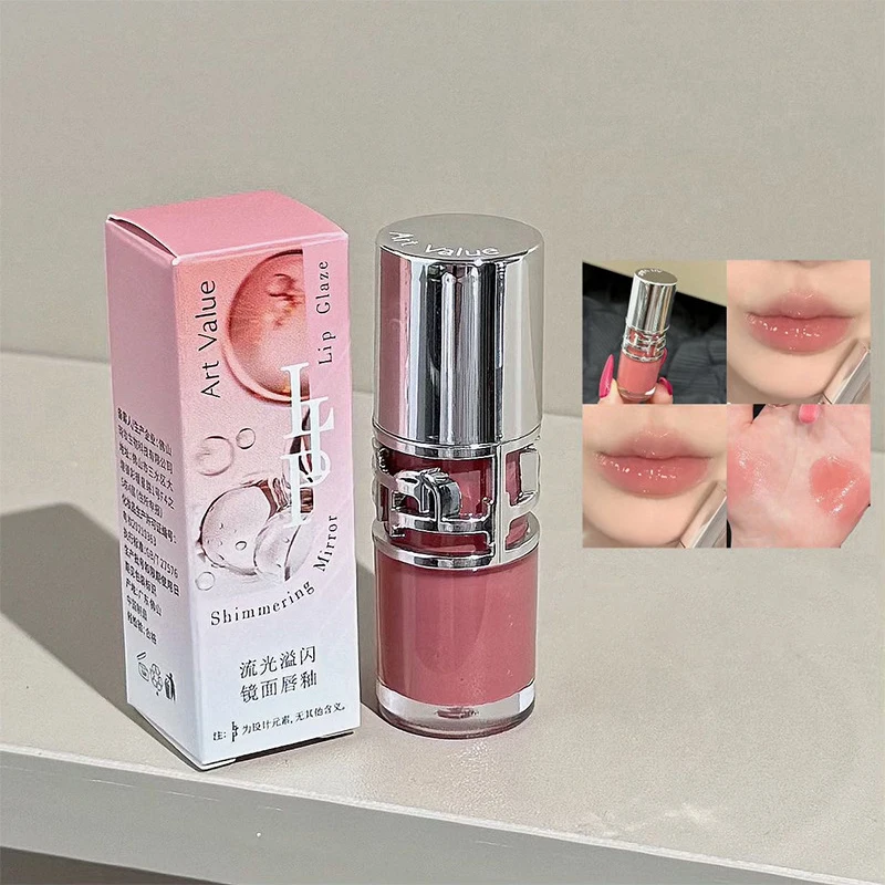 キラキラミラーリップグレーズ、水っぽい唇きらめく光水っぽいリップグロスメイクアップ6色、保湿保湿、長持ち