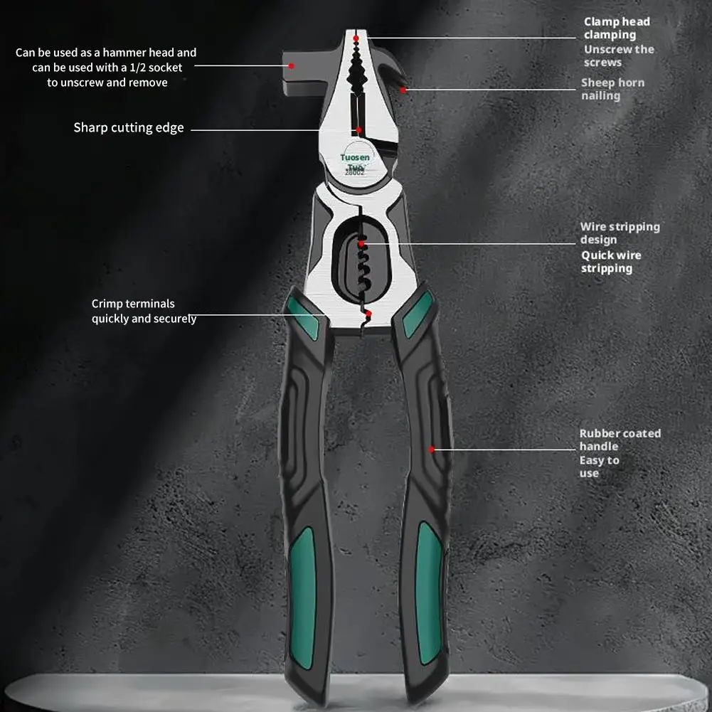 Multifunktionale arbeitssparende Drahtzange, Drahtbrechzange mit Hammerkopf, rutschfest, universelle Reparaturwerkzeuge, Zange