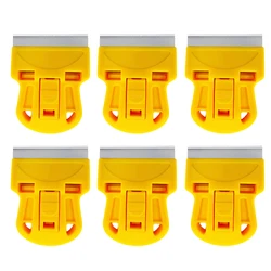 Mini grattoir à colle noir jaune orange, lame de rasoir en acier 1,5 pouces, outil de livres pour gratter les autocollants, poêle à verre automatique E49, 6 pièces