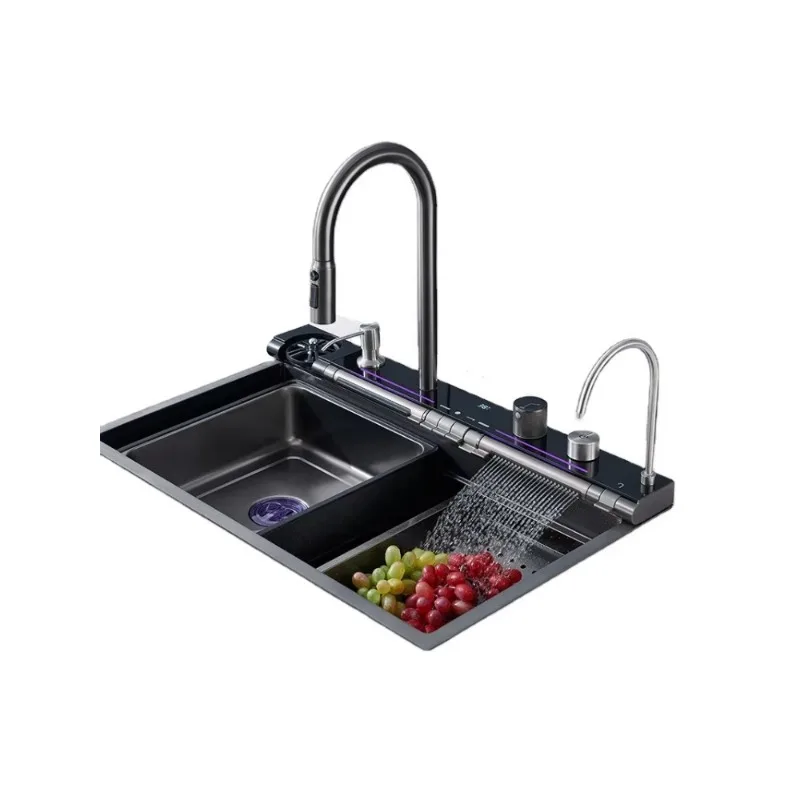 LED Digital Display Waterfall Kitchen Sink Custom Design Piano Key Multifunction Sink Scratch Resistant