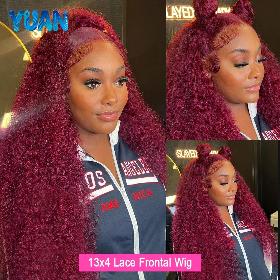Burgundy 13x6 Hd Lace Frontal Human Hair Wig Deep Wave Curly Wigs For Women 30 Inch Water Wave Colored 99j Red Lace Front Wig image 2