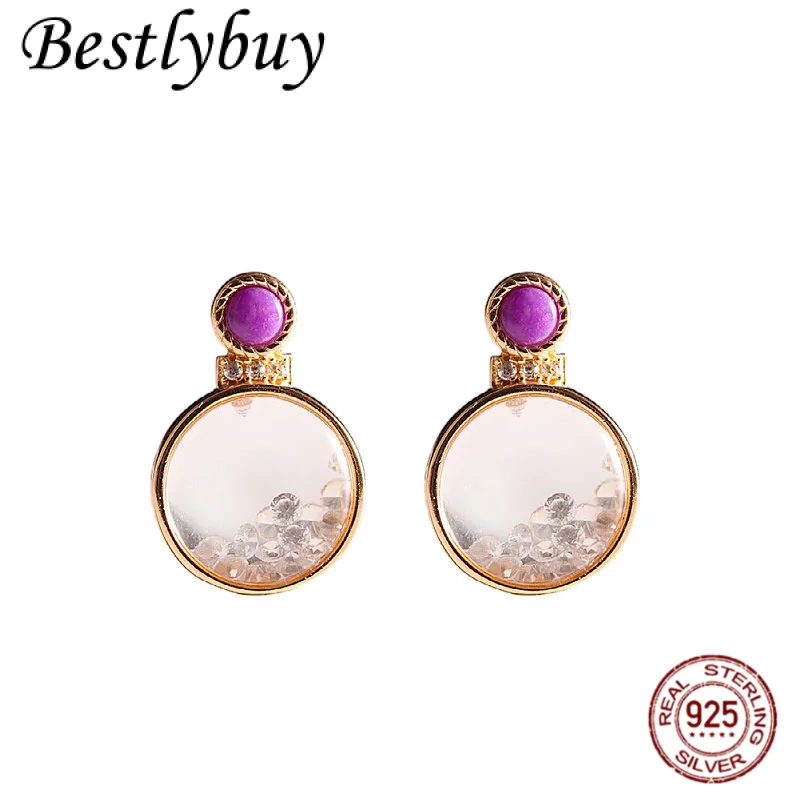 

Серьги из натурального белого кристалла Shujulai с камнями S925, чистое серебро, позолоченный циркон, сверкающий свет, роскошные французские свадебные украшения