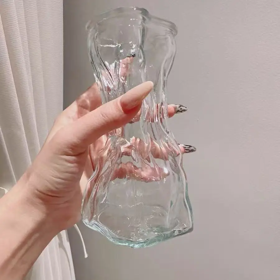 

Simple Creative Irregular Vase Transparent Glass Living Room Desktop Flower Arrangement Ins Decorative Ornament Home Decor