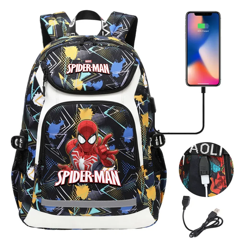 Spider Man Prints New Girls Boys Kids School Book Bags USB Teenagers Schoolbags Women Men Laptop Travel Backpack Dropshipping