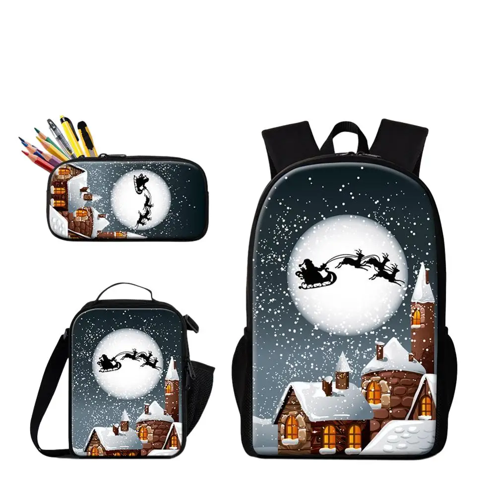 Best Gift For Christmas Student School Large Capacity Bag For Children 3 PCS Set Schoolbag Pencil Case Lunchbag Women's Bagpack