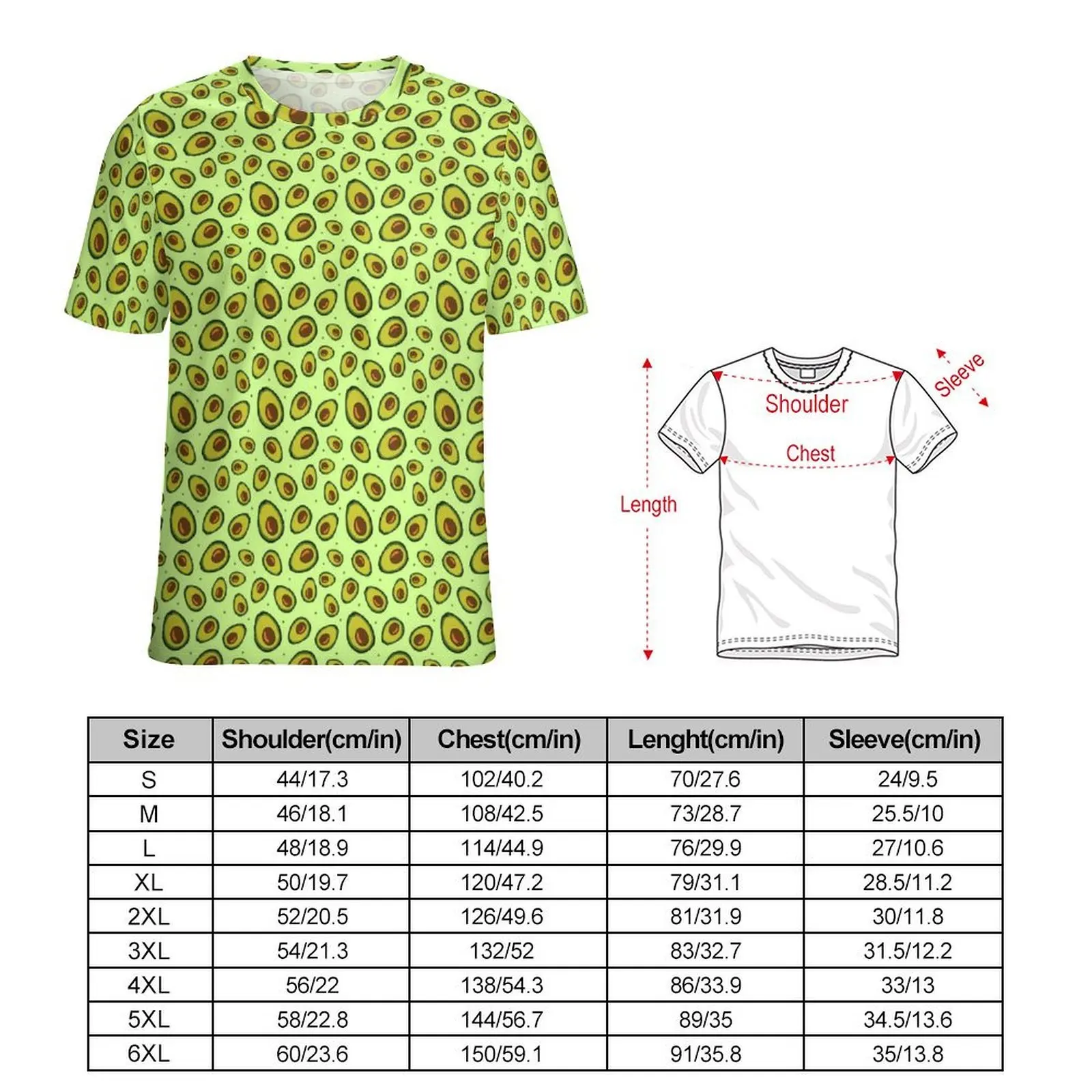 Lime Green Avocado T Shirt For Men Fruit Print Design O Neck T Shirts Summer Trendy Tops Short Sleeve Plus Size Tees Gift Idea