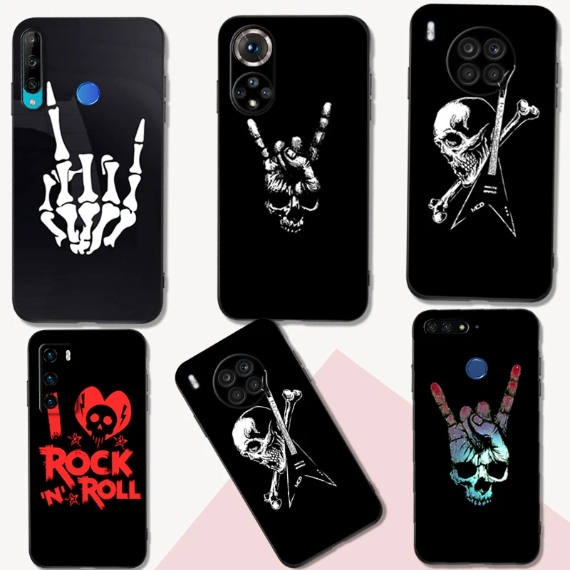 Black tpu Case For Huawei NOVA 11i 10se PLUS P20Lite P30 Lite Pro P40 LITE E P Smart 2020 Cover Rock Roll Skull