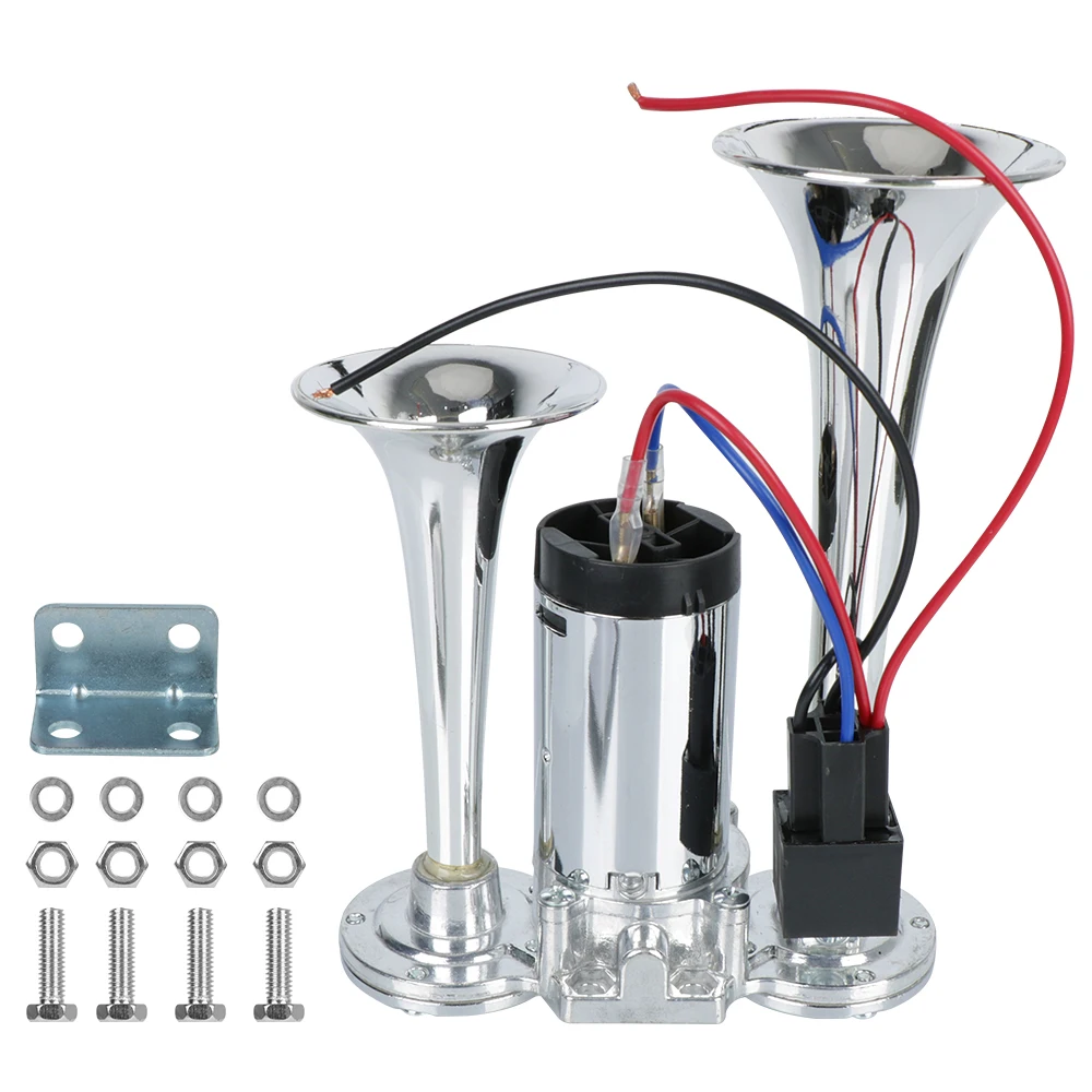

110dB Super Loud For Motorcycle Boat Truck 12V/24V Electric Speaker Car Air Horn Set Dual Trumpets with Wires and Relay