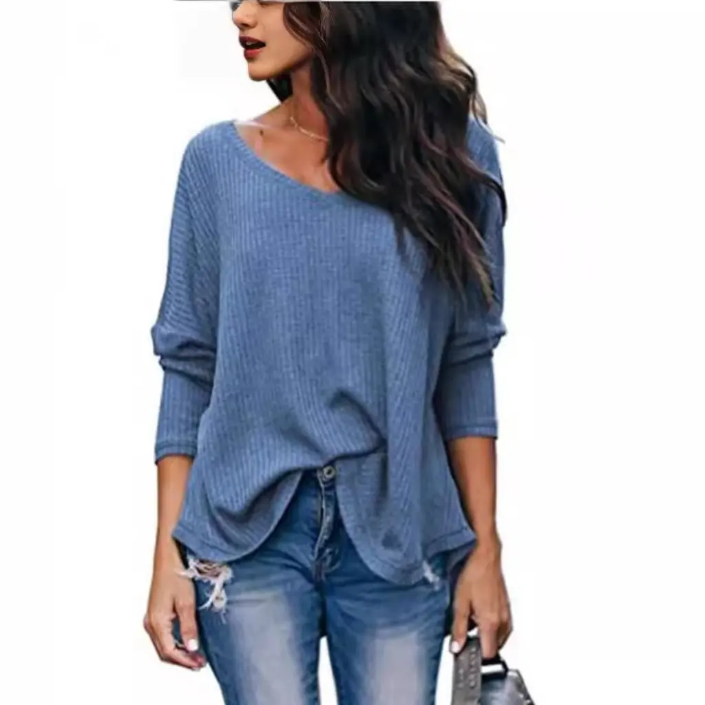 

Women's Loose V-Neck Long-Sleeve Base Shirt Autumn Fashion Plus-Size Straight European American Style for
