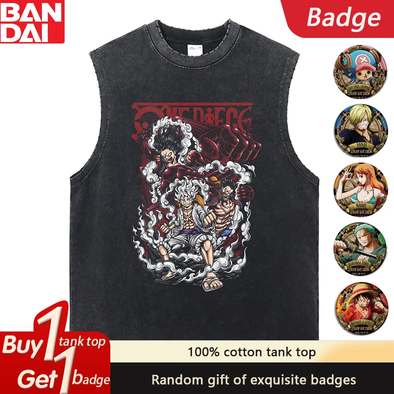 

The Latest ONE PIECE Animated Pure Cotton Washed Vest 2025 Summer American Trend Fashion Loose Men's Retro Vest