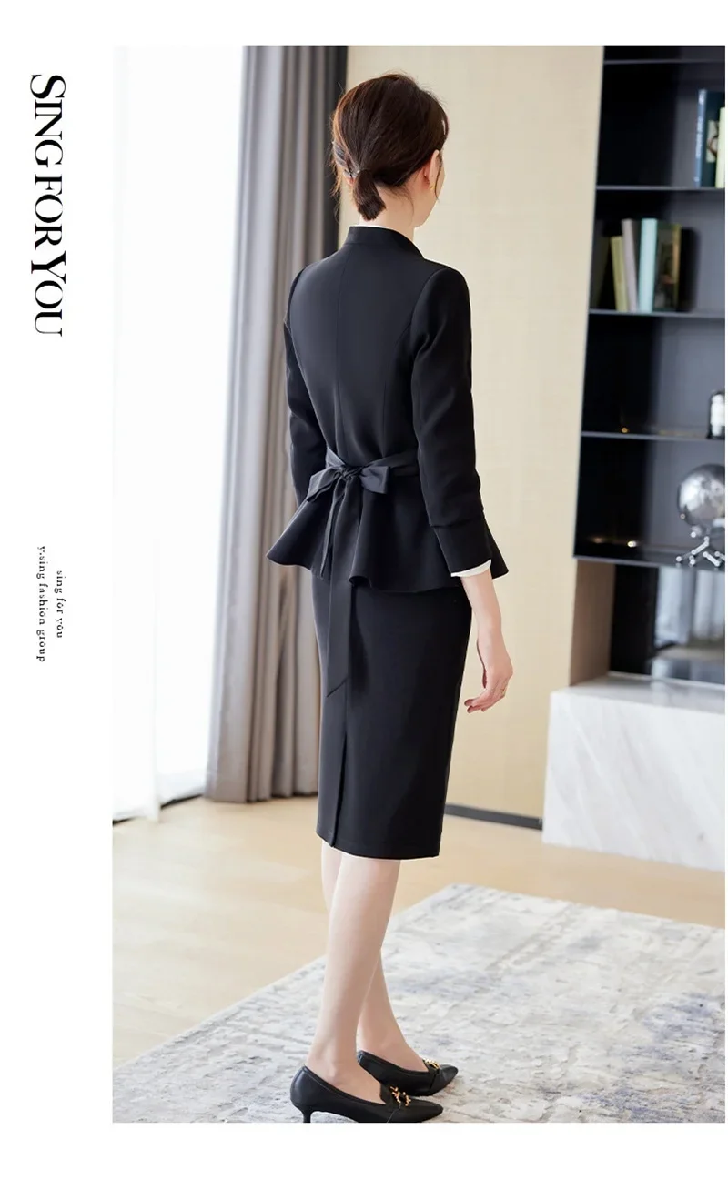 Office Lady Women Suit Skirt Set Blazer 2 Piece Jacket+Prom Dress Female Spring Business Work Wear Elegant Formal Coat Midi Gown