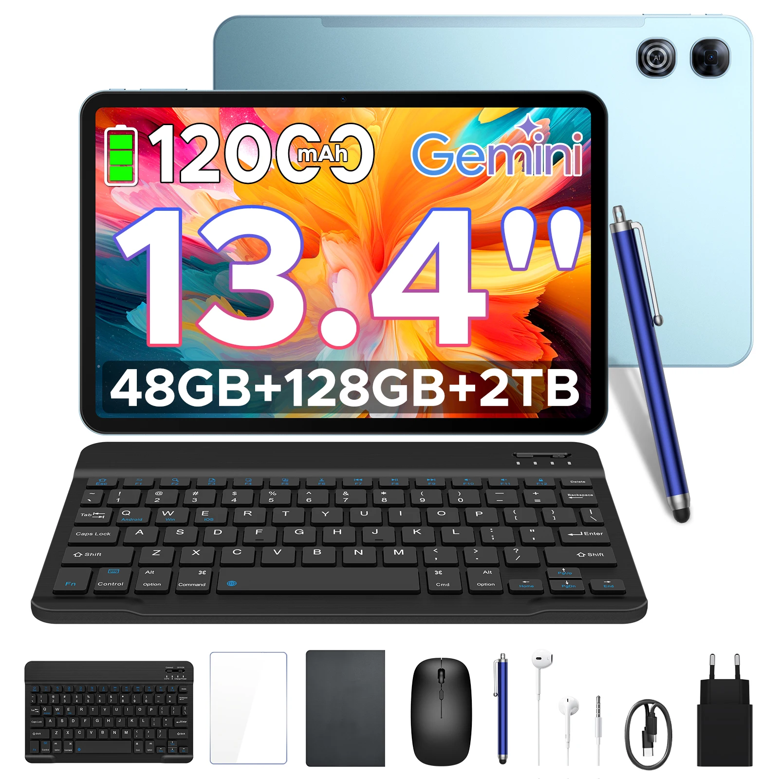 POCKAM P13 2-in-1 Tablet PC Gemini AI Android 16 13,4 inch 48GB RAM (8+40) 128GB ROM 12000mAh Batterij Widevine L1 Ondersteuning Tablet