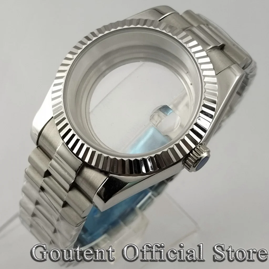 

Goutent 36mm 39mm Silver Watch Case President Strap Fit NH35 NH36 Miyota 8215/821A DG2813 3804 ETA 2836 2824 PT5000 Movement