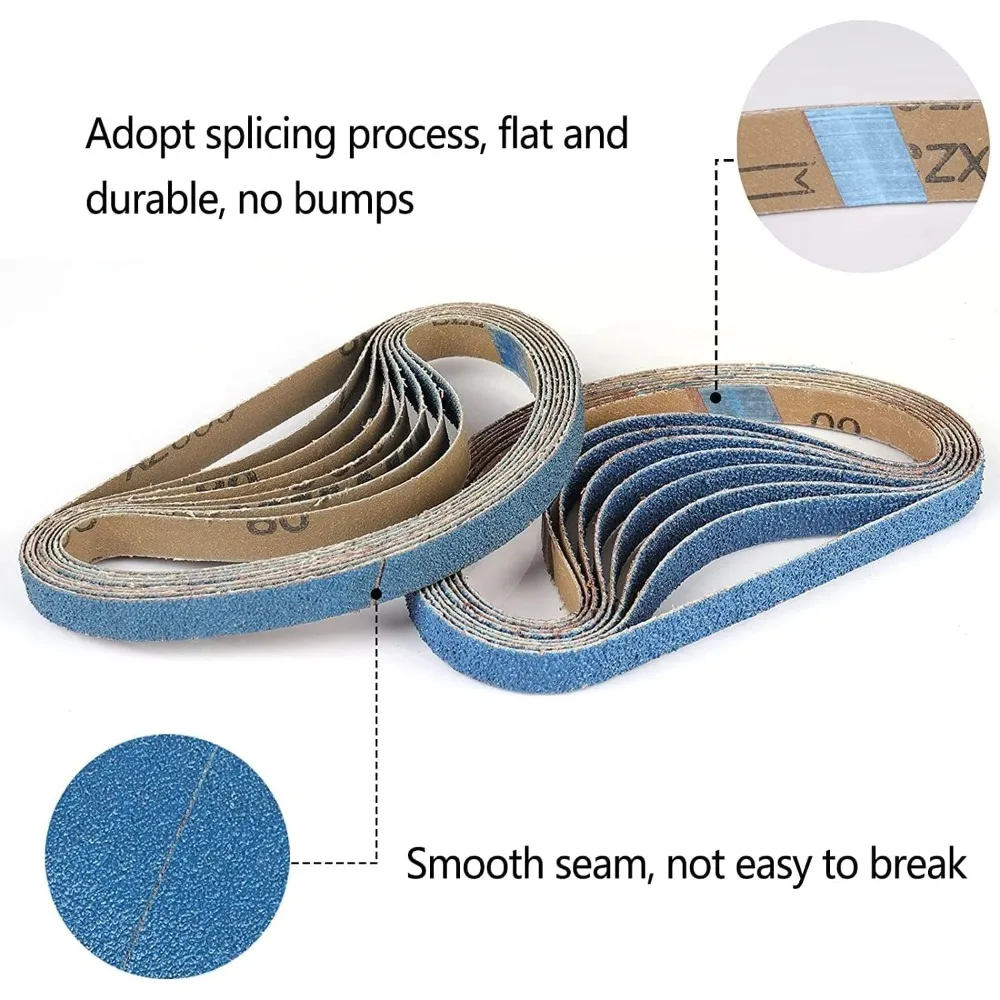330*10mm/520*20mm/452*15mm/457*13mm Zirconia Sanding Belts 40/60/80/120 Assorted Grits Belt Sander Tool for Woodwork Metal