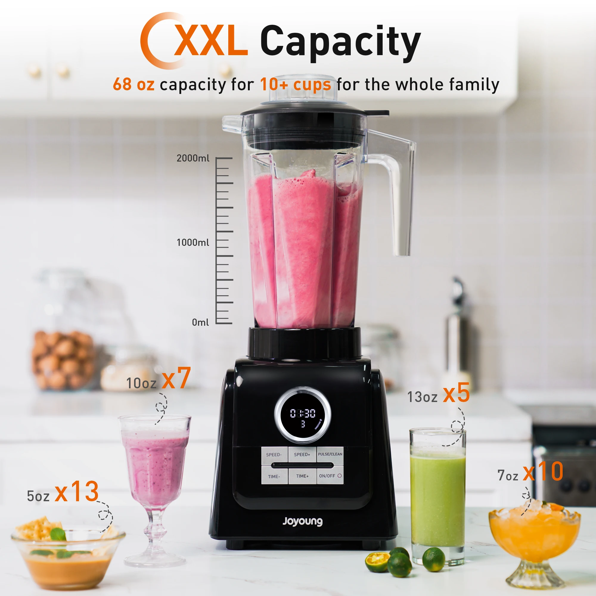そりとスムージー用のjoyoungブレンダー、LEDスクリーン付き5プログラム68オンスブレンダー、スムージ1300w 10速ブレンダー