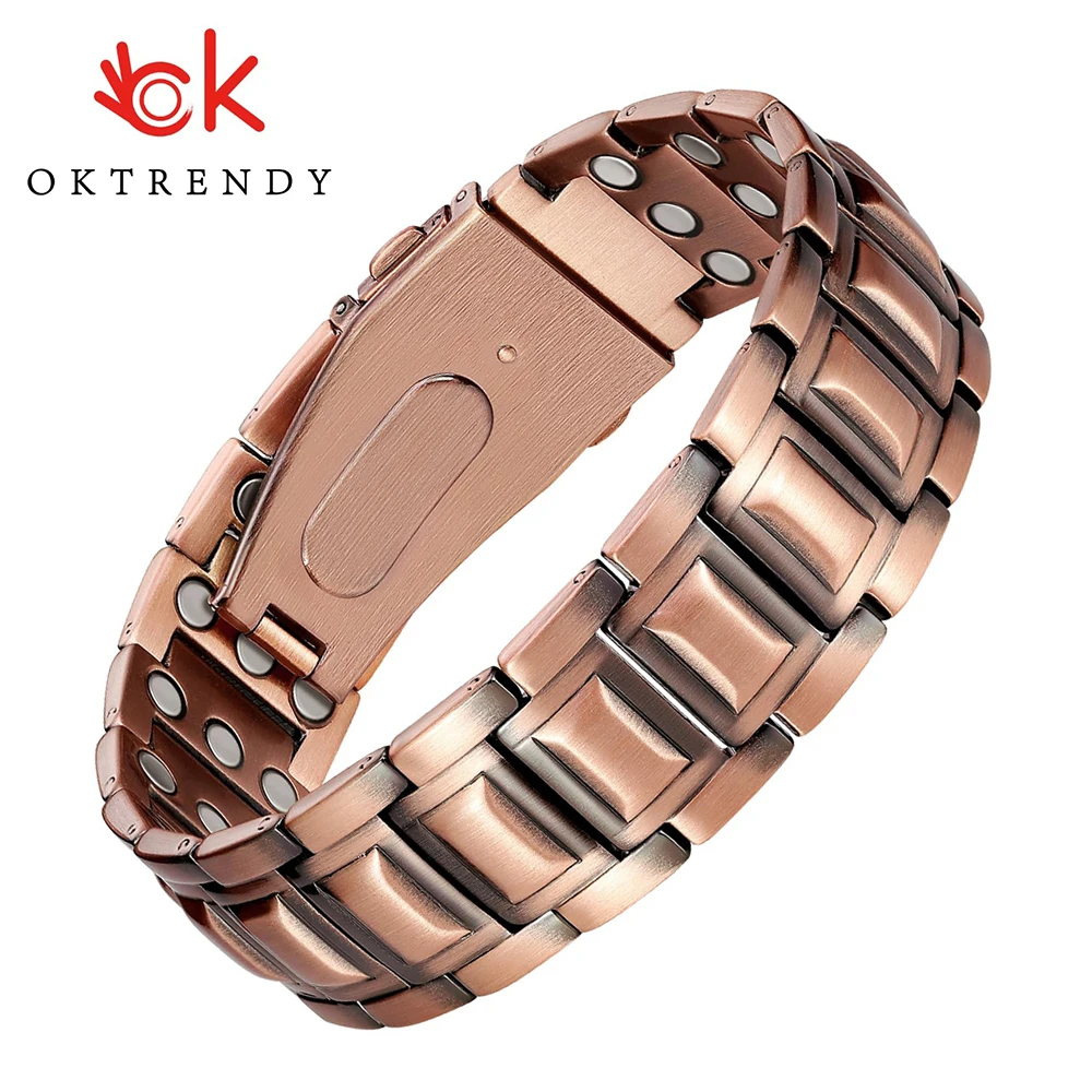 OKtrendy 3 x starke magnetische Kupferarmbänder für Herren, 3800 Gauss-Magnete, 99,9 % reines Kupfer, Premium-Faltschließe, verstellbar