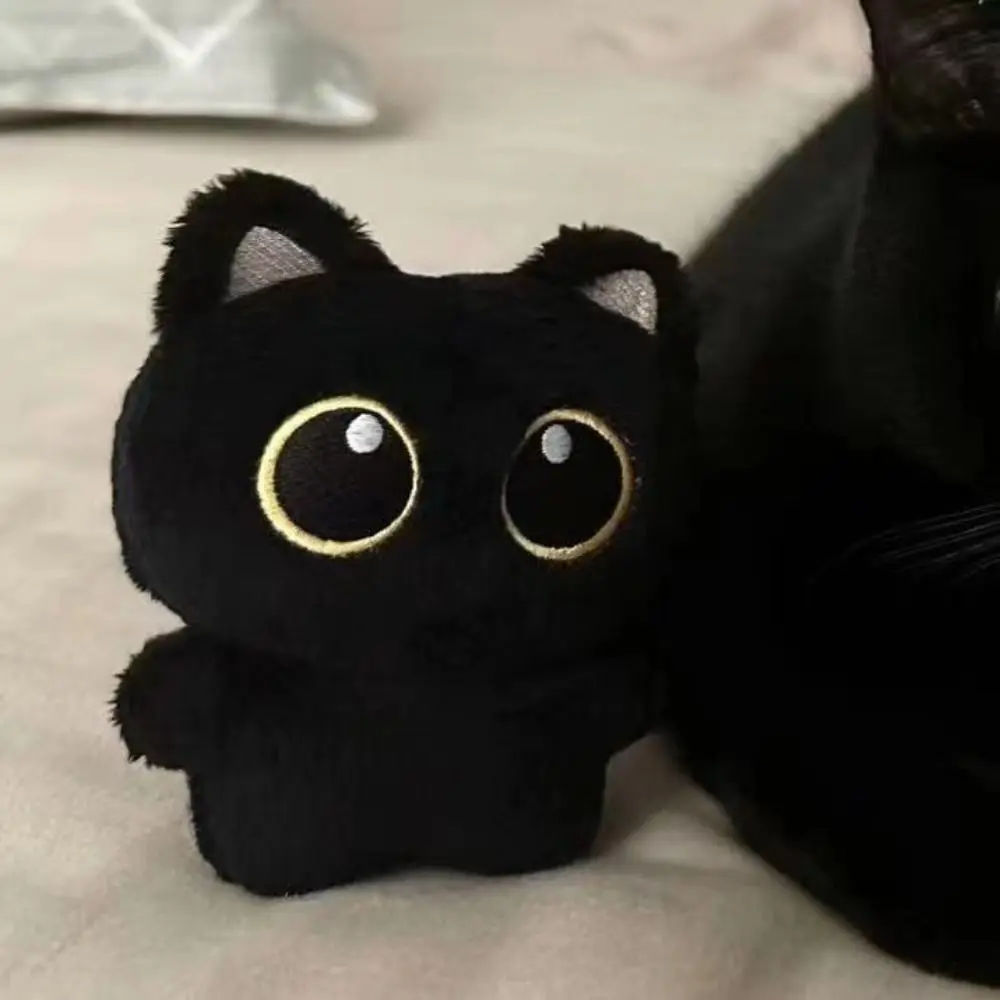 Simpatico portachiavi con bambola di peluche, decorazioni per il desktop, portachiavi con gatto dei cartoni animati, ciondolo per bambole regalo nero