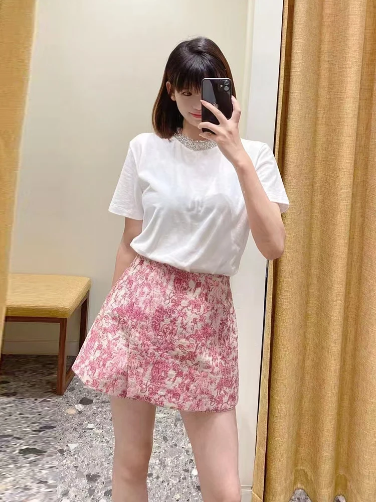 

Ele High Waist Asymmetrical Print Skirt Pants for Women Autumn Season Commute Sle Polyester Fiber A-Line ort Skirt