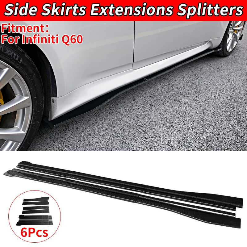 For Infiniti Q60 Car Modified ABS New Adjustable Side Skirt Splitter Spoiler Lip Rocker Panel Extensions Body Kit Winglet