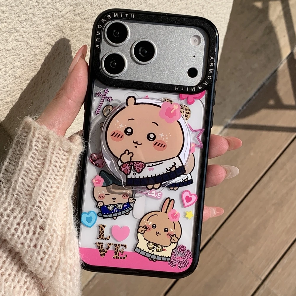 Capa de Celular Magnética com Carregamento Sem Fio Magsafe Chiikawa Usagi Hachiware Desenho Animado Fofo para iPhone 17 16 15 14 13 Pro Max