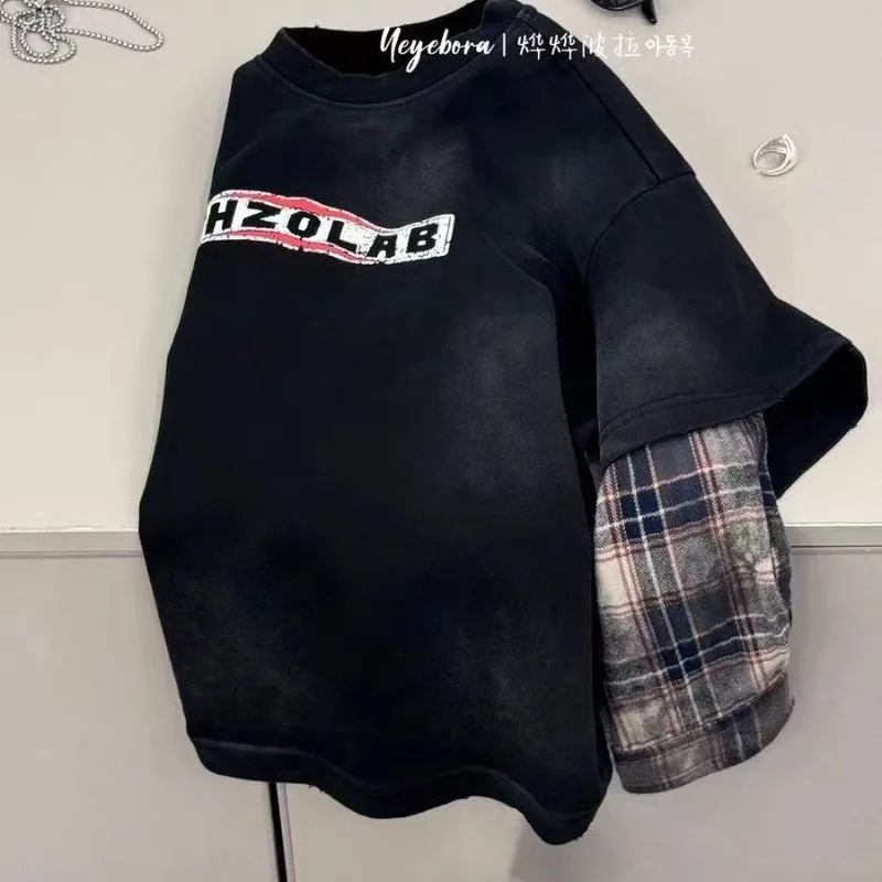 2025 الربيع والخريف جديد الأولاد هوديي كم طويل ريترو وهمية قطعتين قميص مطبوع للأطفال موضة عادية أسفل قميص #3