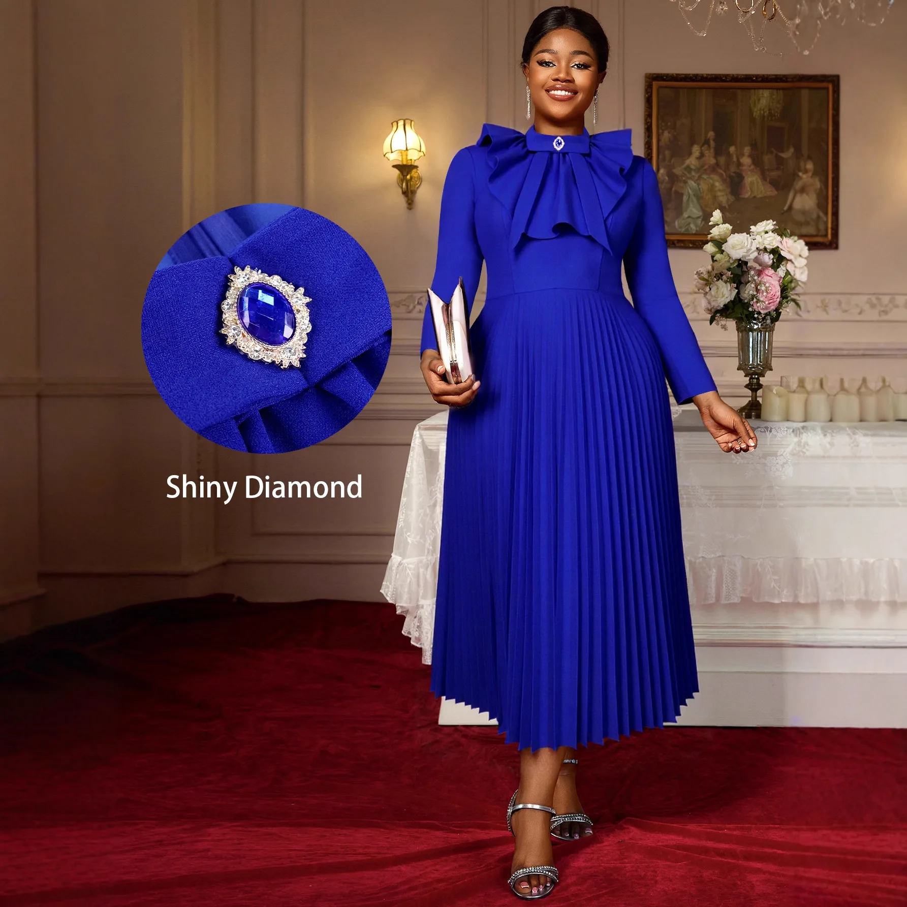 

Plus Size Women's Dress with Office Lady Bow Long Sleeve Pleated Skirt Fashion Party Elegant Dress Summer Elegantes Casual Y2k