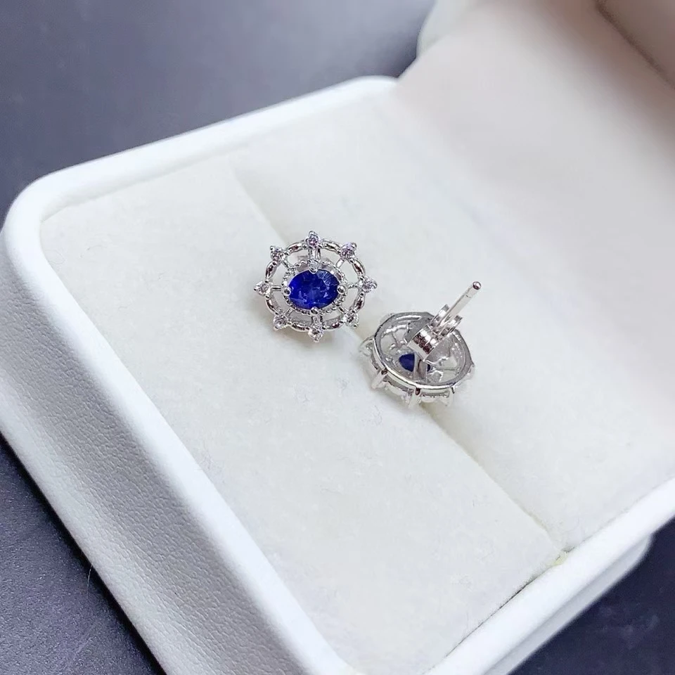 KJJEAXCMY Natural Sri Lankan  Sapphire Women's Earrings S925 Silver Inlaid Royal Blue Ultra High Clarity Gem Support Testing