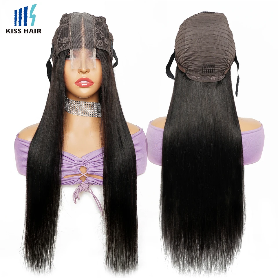 KissHair Peluca con Lace 2x6, Densidad 250%, Cabello Humano Brasileño Remy, Liso Sedoso, Cierre Kim 2x6, Raya al Medio Profunda 3