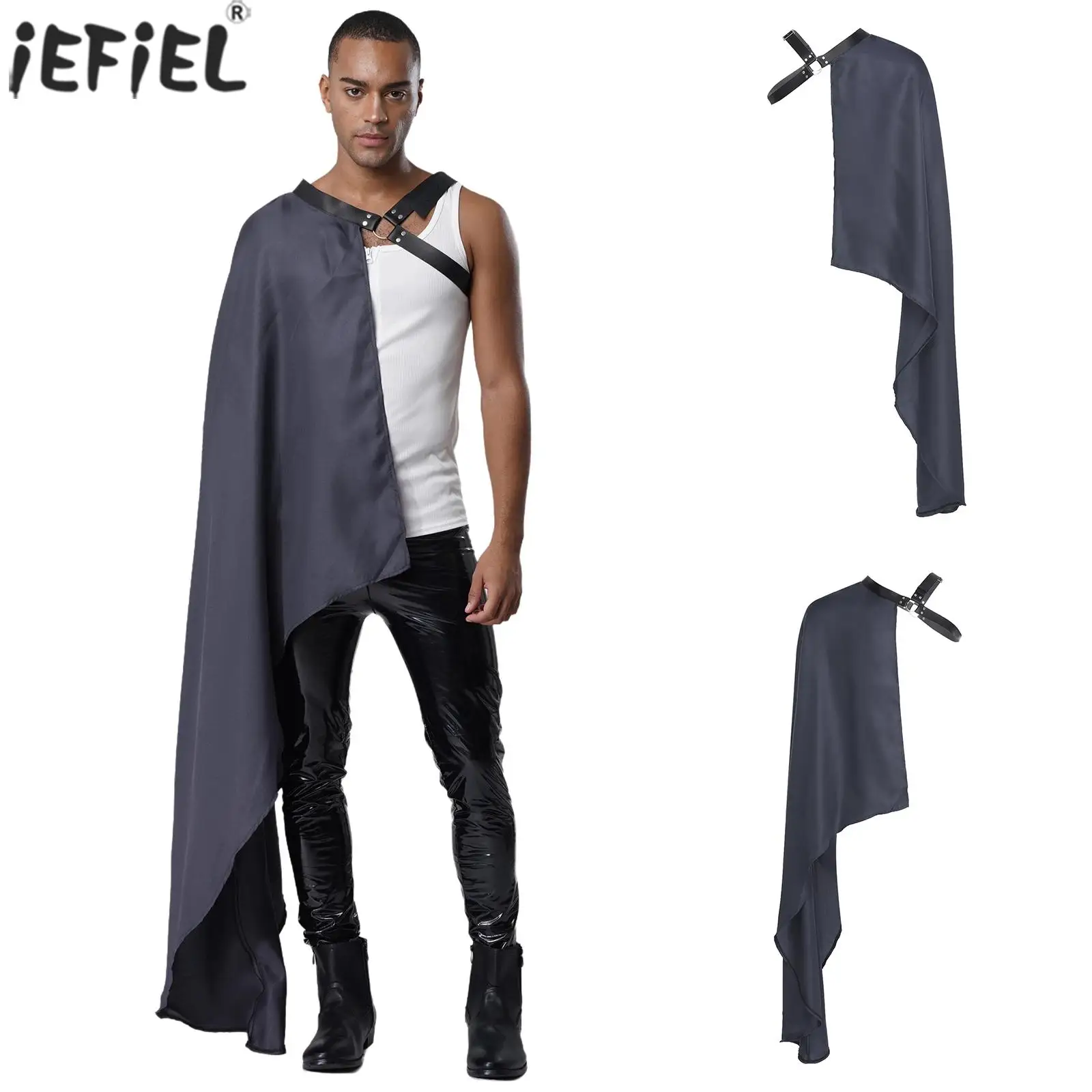 

Men's Halloween Medieval Devil Rider Cosplay Long Cloak Half Shoulder Shawl Cape for Warrior Samurai Knight Cloak Party Dress-up