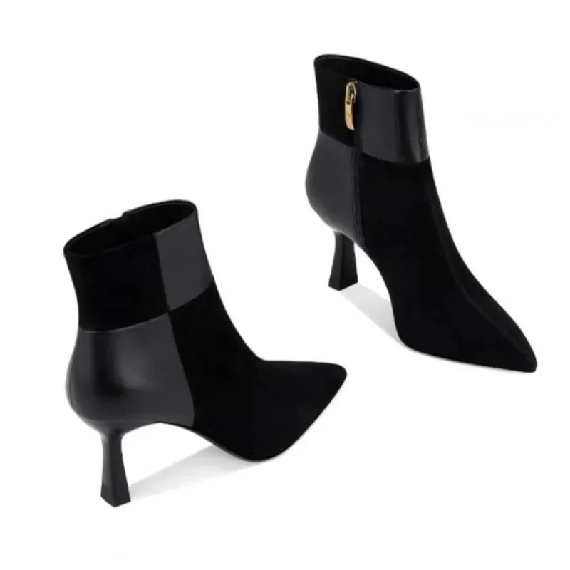 Female Shoes on Sale Fashion Side Zipper Women's Boots Autumn Pointed Toe Solid Sexy Short Barrel Stilettos or Thin Heels Boots